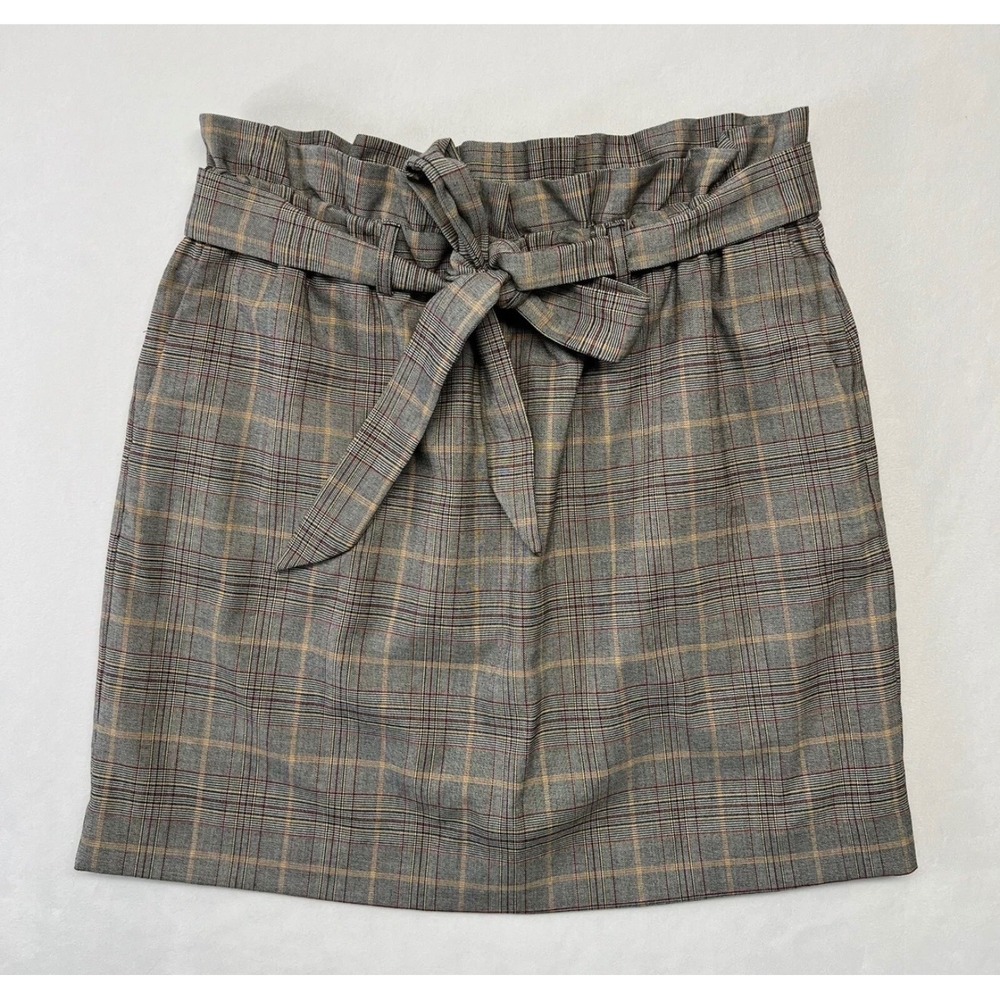 Express Womens Glen Plaid Paperbag Waist‎ Mini Skirt Grey Check Size XL